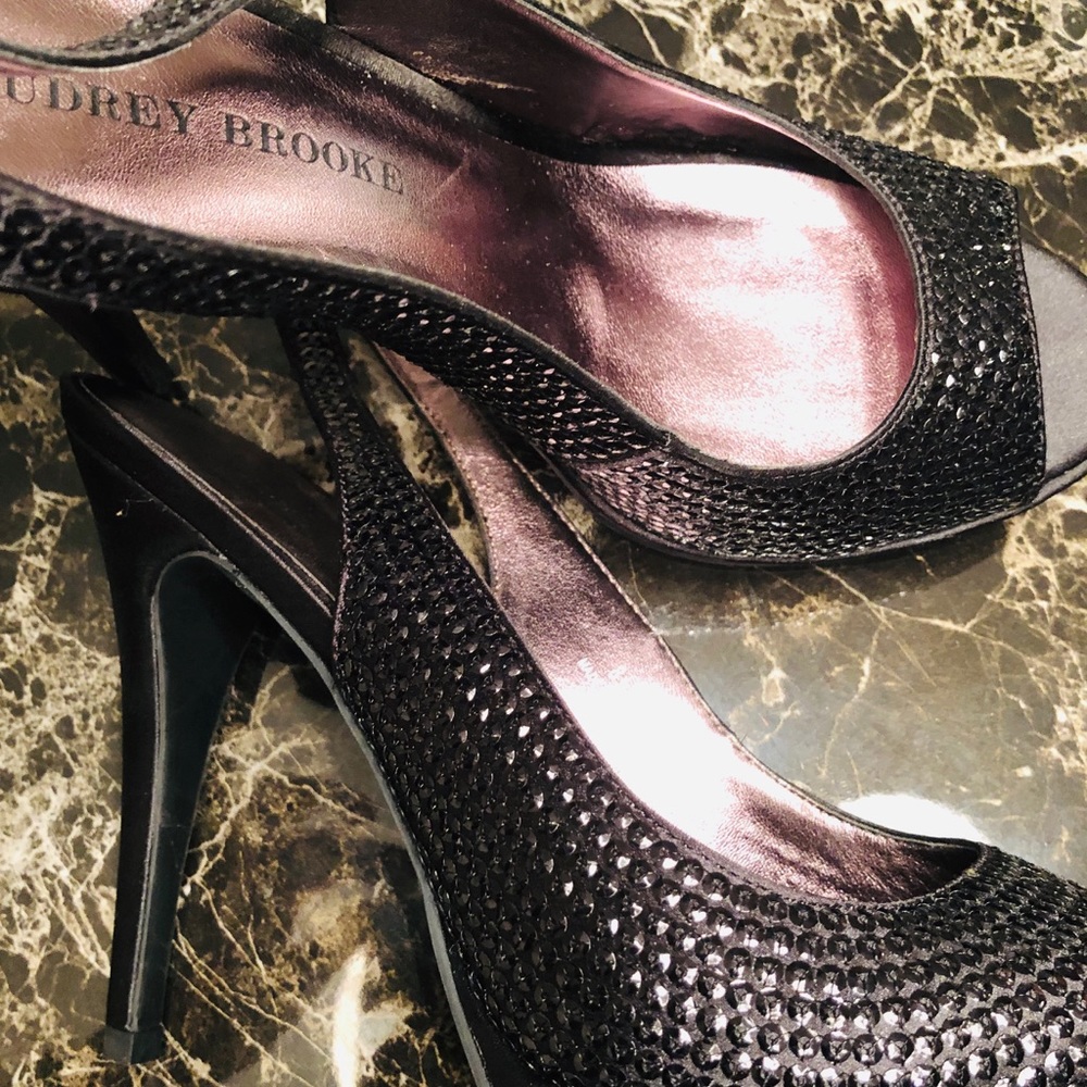 Audrey Brooke Ilene Open Toe Satin Slingback Heel